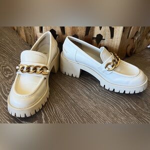 ZARA Platform Lug Sole Loafers with Gold Link Chain